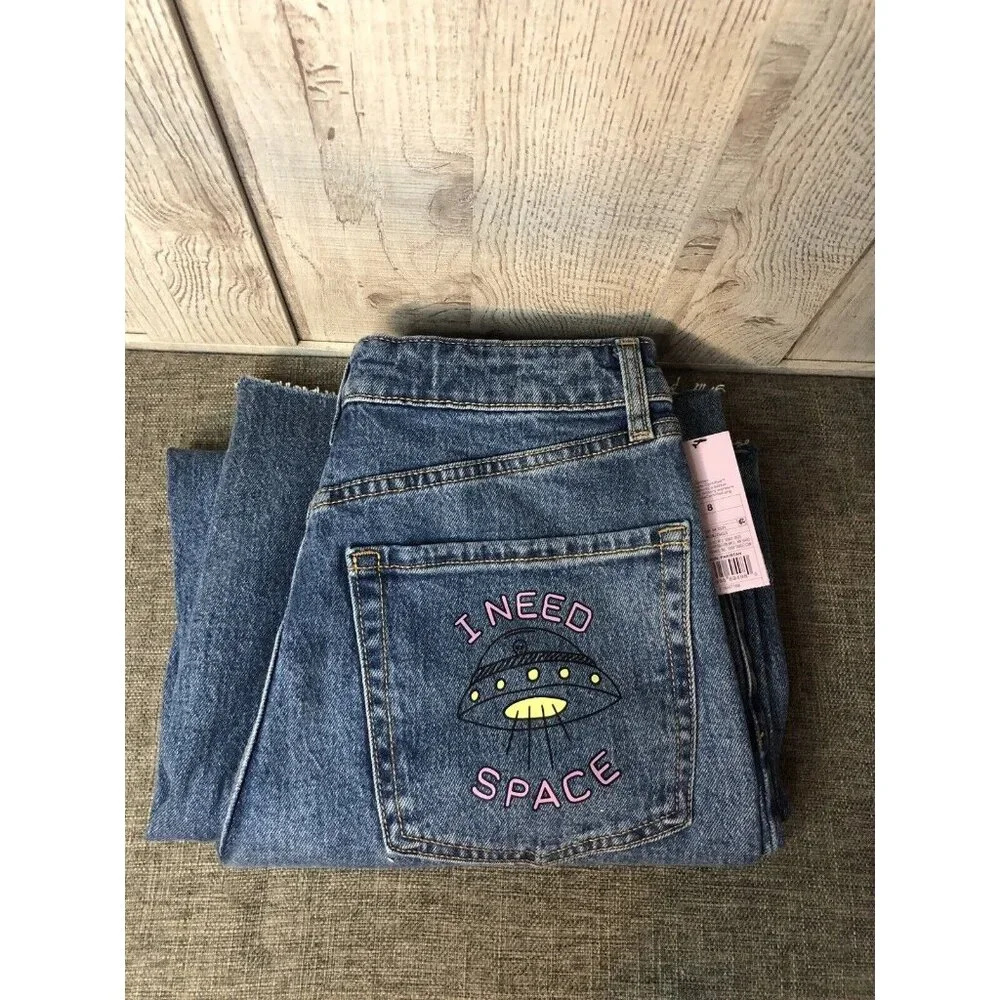 Womens Wild Fable Highest Rise Wide Leg Ankle Graffiti Denim Blue Jeans Size 8 - Picture 3 of 5